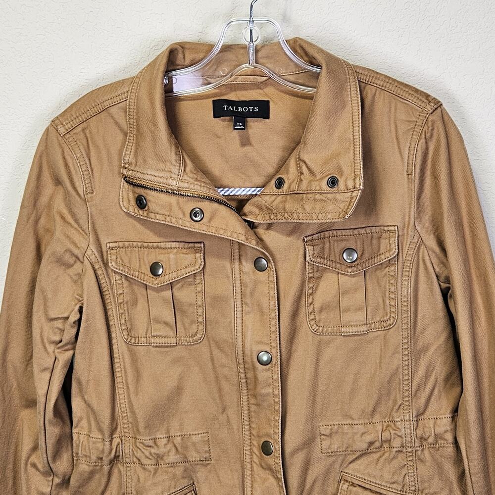 Talbots Safari Jacket Womans XS Camel Brown Twill Cotton Stretch Utility Outdoor - Picture 4 of 16